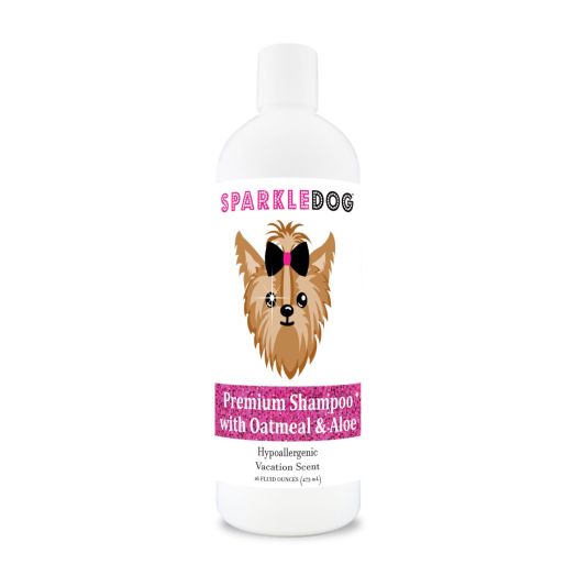 SparkleDog Oatmeal Dog Shampoo with Aloe - Hypoallergenic Formula and pH Balanced - Alcohol Free - for Dry Itchy Sensitive Skin - Gentle Vacation Scent - 16 oz