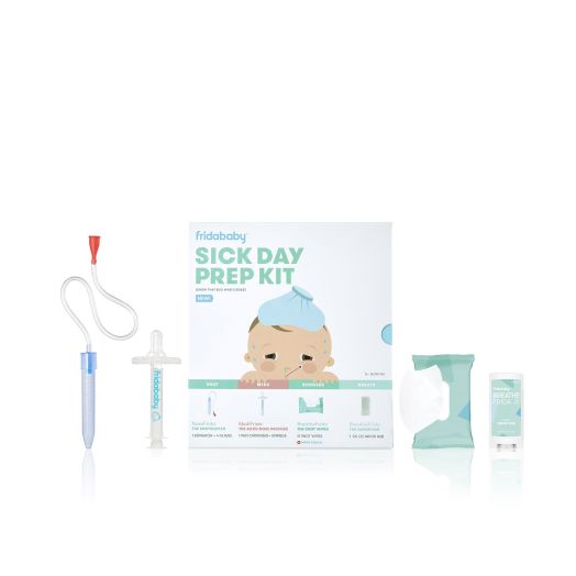 Baby Sick Day Prep Kit by Fridababy - Includes NoseFrida Nasal Aspirator, Medifrida Pacifier Medicine Dispenser, BreatheFrida Vapor Chest Rub + Snot Wipes. Soothe stuffy noses for Babies with a Cold.