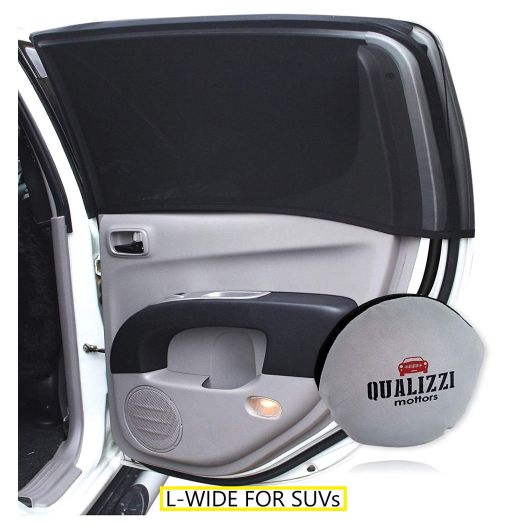 L-Wide/Car Sun Shades That Fit Most of SUV's Windows Up to 48"W x 20"H at Maximu Stretch. See Through Stretchy Mesh Sunshade, Back Seat Bugs/Dust Screen. Covers Full Windows. 2-Pck