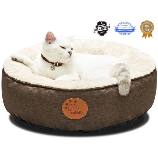 HACHIKITTY Cat Bed Washable Removable Cover Small Medium Dog Bed Fluffy Round Indoor Cat Bed Waterproof Chew Resistant Pet Bed Cuddler