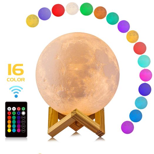 Moon Lamp, LOGROTATE 16 Colors LED 3d Print Moon Light with Stand and RemoteandTouch Control and USB Rechargeable, Moon Light Lamps Night Lights for Baby Kids Lover Birthday Party Gifts(Diameter 4.8 INCH)