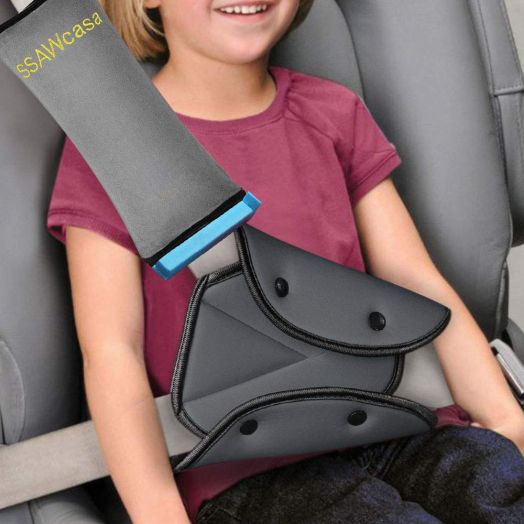 Seat Belt Adjuster and Pillow with Clip for Kids Travel,Soft Neck Support Headrest Seatbelt Pillow Cover and Seatbelt Adjuster for Child,Car Seat Strap Protector Cushion Pads for Baby Short People Adult