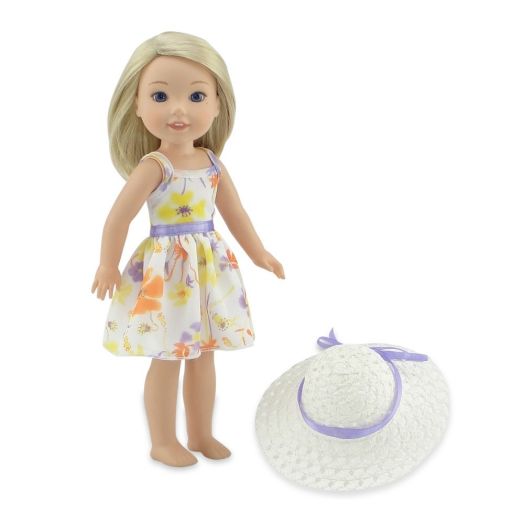 Emily Rose 14 Inch Doll Clothes | Chiffon Easter Doll Dress with White Hat | Fits 14" American Girl Wellie Wishers and Glitter Girls Dolls