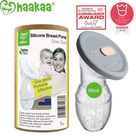 Haakaa Manual Breast Pump Breastfeeding with New Upgrade Silicone Lid 100% Food Grade Silicone BPA PVC and Phthalate Free (3oz/90ml with Lip)