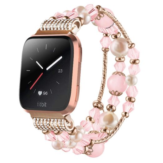 Anjoo for Fitbit Versa Band, Fashion Jewelry Elastic Stretch Pearl Bracelet Replacement Women Girls Strap Bands for Fit bit Versa Smartwatch - Pink