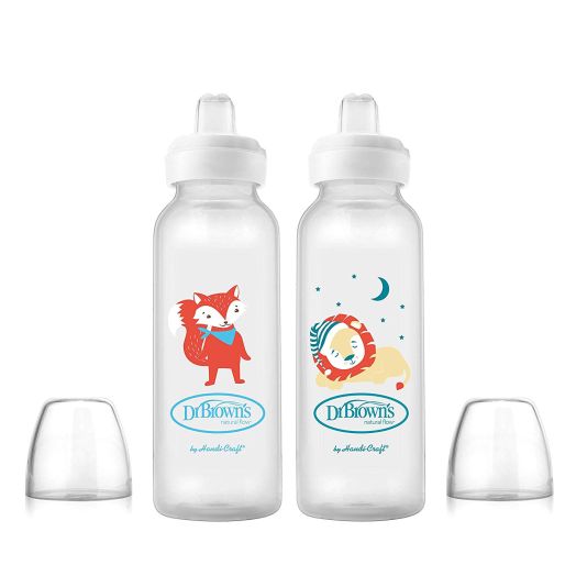 Dr. Brown's Sippy Spout Baby Bottles, Fox and Lion, 8 Ounce, 2 Count