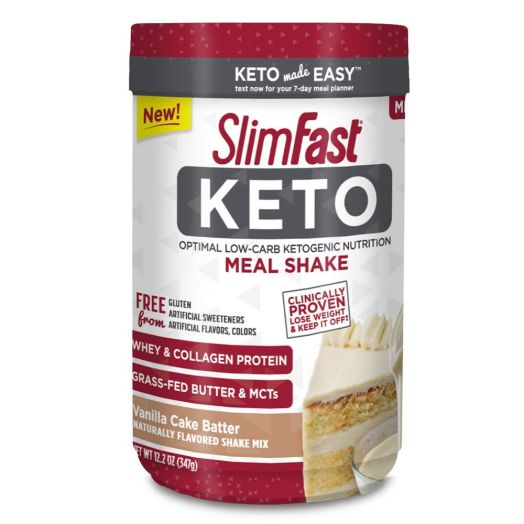 SlimFast Keto Meal Replacement Shake Powder, Vanilla Cake Batter, 12.2 Ounce (Pack of 1)