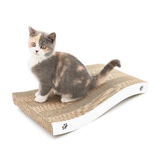 Coching Cat Scratcher Cardboard Curved Shape Scratch Pad with Unique Three Different Scratch Textures Design Durable Scratching Pad Reversible with Organic Catnip