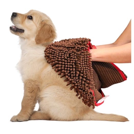 My Doggy Place - Ultra Absorbent Microfiber Chenille Dog Bath Dry Towel with Hand Pockets, Durable, Quick Drying, Washable, Prevent Mud Dirt
