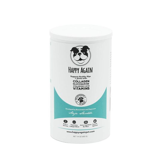 Happy Again Joint Supplement for Dogs. Natural, Human-Grade  Collagen, Glucosamine, Hyaluronic Acid and Vitamins. Bioscientist Developed.