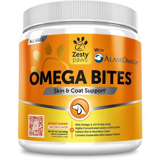 Zesty Paws Omega 3 Soft Chews for Dogs - with AlaskOmega Fish Oil for EPA and DHA Fatty Acids - for Shiny Coats and Itch Free Skin - Natural Dog Hip and Joint Support + Promotes Heart and Brain Health