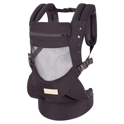 Infant Toddler Baby Carrier Wrap Backpack Front and Back, Hip Seat and Hood, Soft and Breathable Cotton, Cool Air Mesh, Black