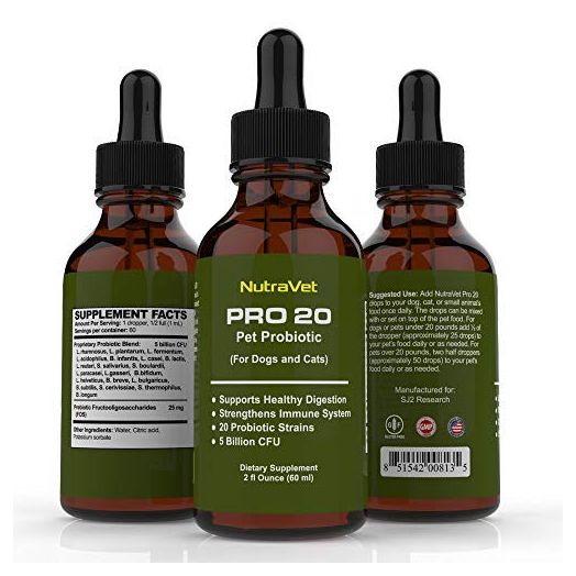 NutraVet Pro20 Probiotics for Dogs and Cats with Natural Digestive Enzymes for Better Breath and Healthier Teeth - Pet Supplement to aide Digestion with Prebiotics for Gas, Constipation and Leaky Gut
