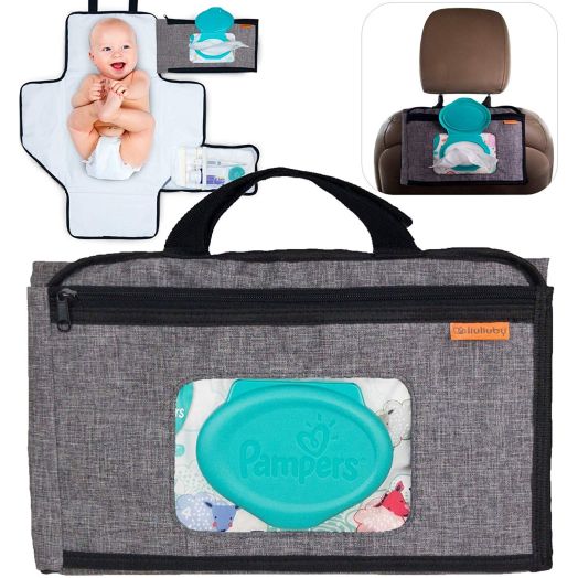 liuliuby Smart Changing Kit - Portable Diaper Changing Pad with Front Wipe Pocket and Bonus Wipe Pouch - Extra Large Mat for Baby and Toddler