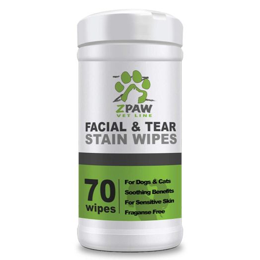 ZPAW Facial Wrinkle Eye and Tear Stain Wipes for Dogs and Cats | Extra Soft Wipes with Mild Fragrance-Free Formula That Removes Eye Discharge and Reduce Tear and Saliva Stains (70 Wipes)