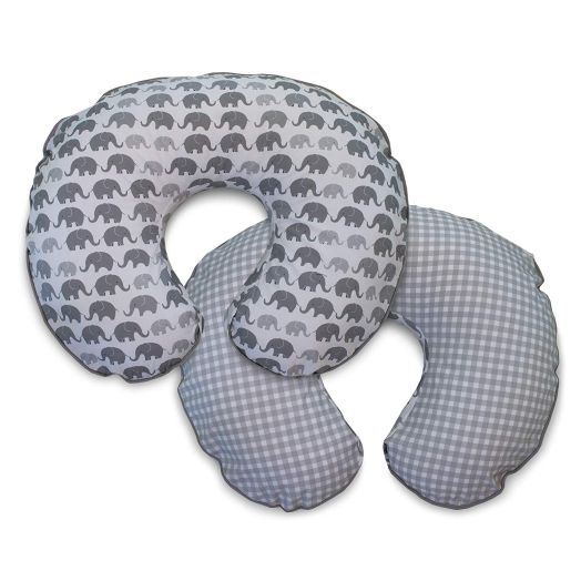 Boppy Microfiber Nursing Pillow Slipcover, Gray Elephants Plaid