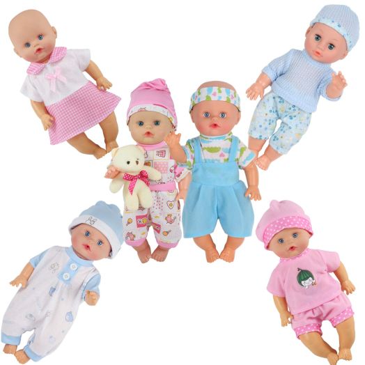 Dressbar 6pcs for 10-11-12 Inch Baby Doll Clothes Outfits Reborn Newborn Costumes with Bear Doll Birthday Xmas Gift Wrap