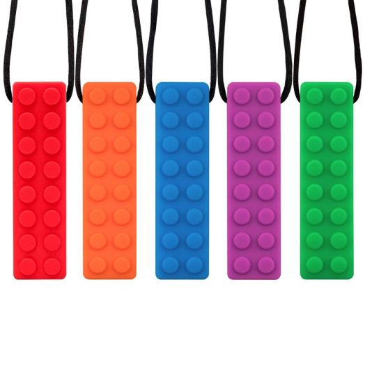 URlighting Sensory Chew Necklace (5 Pack) - Teether Necklace Toy, Strong Silicone Chewy Tool, Chewing Pendant for Boys Girls with Autism, ADHD, SPD, Oral Motor Teething Biting Needs
