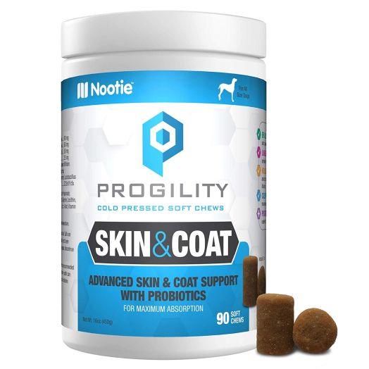 PROGILITY Nootie Skin and Coat with Probiotics for Dogs - 90 Cold Pressed Soft Chews - Advanced Skin and Coat Support, Chewable Omega 3 for Dogs with Krill and Flaxseed Oil