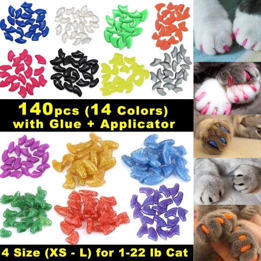 VICTHY 140pcs Cat Nail Caps, Colorful Pet Cat Soft Claws Nail Covers for Cat Claws with Glue and Applicators