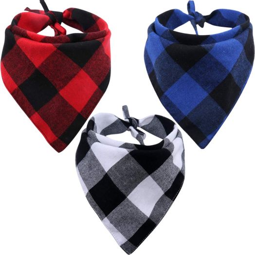 KZHAREEN 3 Pack Dog Bandana Plaid Reversible Triangle Bibs Scarf Accessories for Dogs Cats Pets Animals