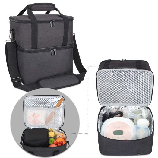 Luxja Breast Pump Bag with 2 Insulated Compartments for Breast Pump and Cooler Bag, Pumping Bag for Working Mothers (Fits Most Major Breast Pump), Black