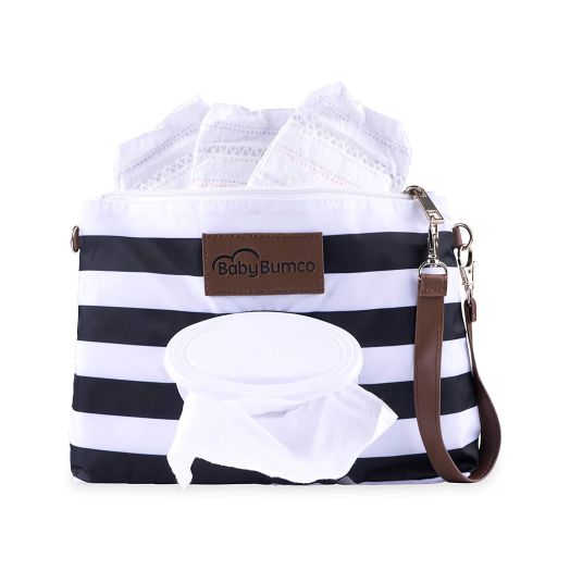 Baby Bumco Diaper Clutch Bag - Water Resistant; Lightweight; Refillable Wipes Dispenser; Portable Changing Kit, Glossy Black