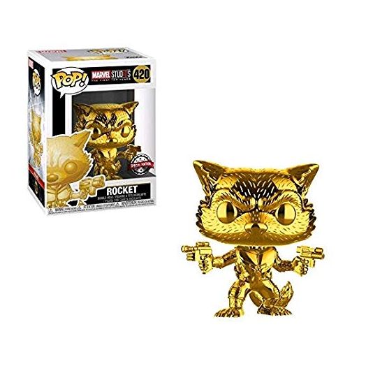 Marvel Funko Pop Studios 10th Anniversary Guardians of The Galaxy Rocket Raccoon Gold Chrome Exclusive Figure