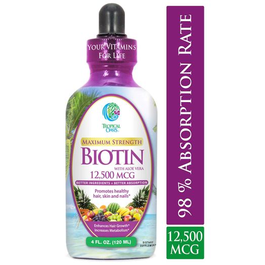 Tropical Oasis Maximum Strength Liquid Biotin Drops w/ 12, 500 MCG- Vitamins