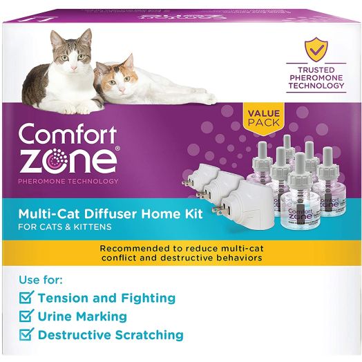 Comfort Zone MultiCat Calming Diffuser Kit, Cat Pheromone Spray, 3 Diffusers and 6 Refills, New Formula
