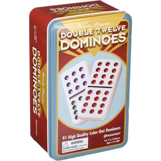 Pressman Double 12 Color Dot Dominos in A Tin