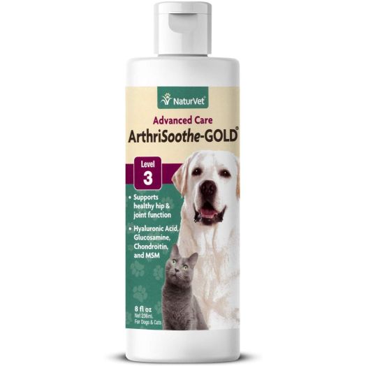 NaturVet ArthriSoothe-Gold Advanced Care Liquid - Level 3 Advanced Joint Care Supports Healthy Hip and Joint Function Enhanced with Glucosamine, MSM and Chondroitin for Dogs and Cats