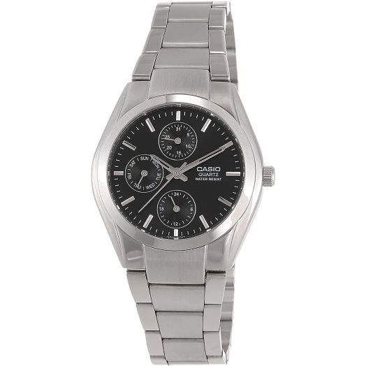 Casio Men's MTP1191A-1A Black Silvertone Analog Bracelet Watch