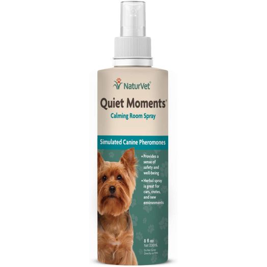 NaturVet  Quiet Moments Herbal Calming Room Spray  Provides a Sense of Safety and Well-Being  Great for Cars, Crates, and New Environments  8 oz Canine Spray