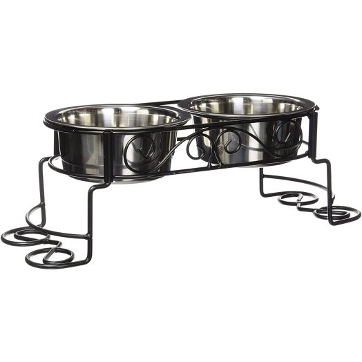 Spot Mediterranean Double Diner Elevated Pet Bowls | Elevated Dog Feeder | Dog Feeder for Small Dog | Elevated Dog Feeder for Medium Dogs | Elevated Dog Feeder for Large Dog |Stainless Steel | 1 Quart