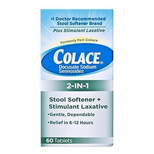 Colace 2-in-1 Stool Softener and Stimulant Laxative Tablets, 60 Count, Gentle Constipation Relief in 6-12 Hours