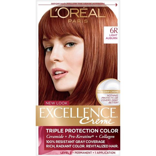 L'Oreal Paris Excellence Creme Permanent Hair Color, 6R Light Auburn, 100% Gray Coverage Hair Dye (Pack of 1)