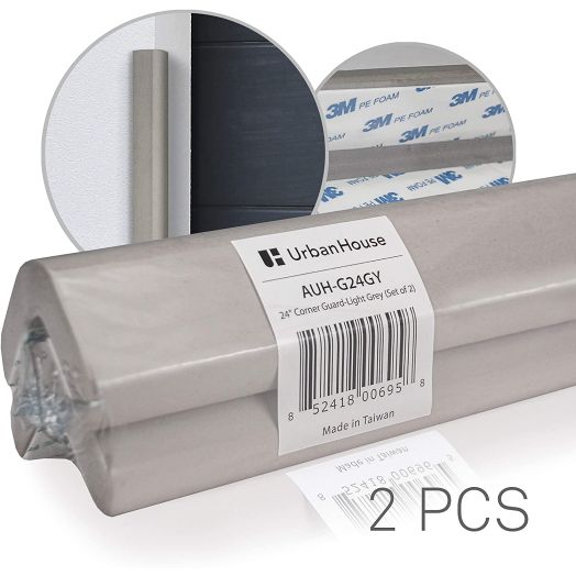 Urban House (2-Pack) High-Density Corner Guard Edge Protector and Bumper for Parking Garages, Workshops, Baby Proofing Walls and Furniture - Neutral Grey, 24 Inches.