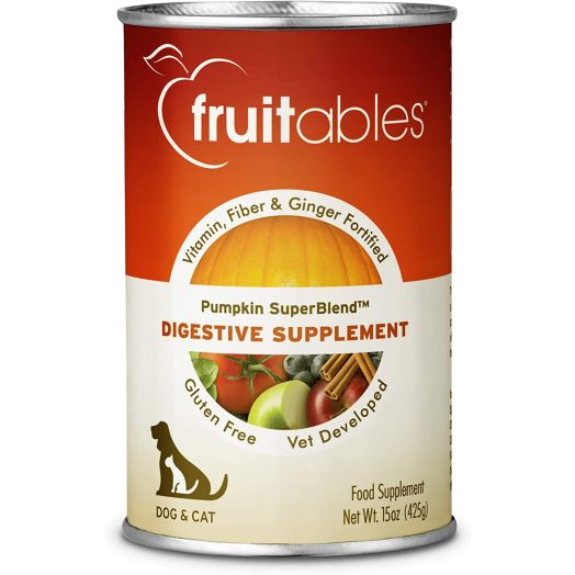Fruitables Pumpkin Dog Digestive Supplement, with Vitamin, Fiber and Ginger Fortified, 15-Ounce Can