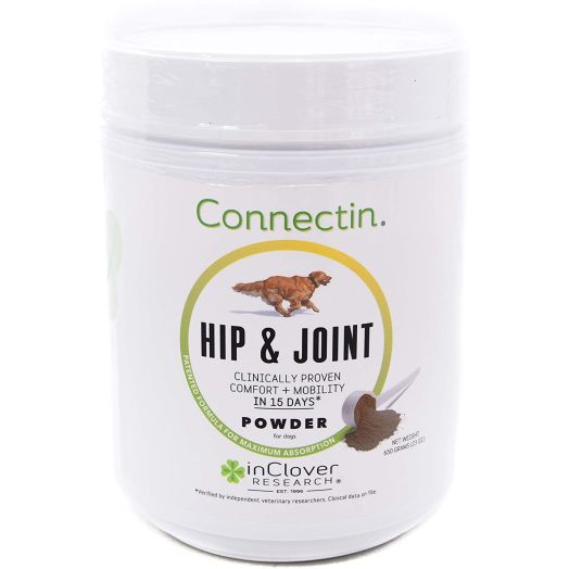In Clover Connectin Hip and Joint Tablet Supplement for Dogs, Combines Glucosamine, Chondroitin and Hyaluronic Acid with Herbs.