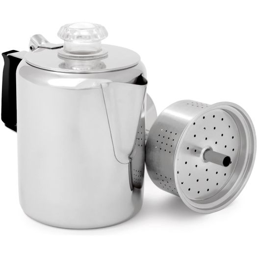 GSI Outdoors Glacier Stainless Steel Percolator Coffee Pot with Silicone Handle for Camping and Backpacking | For Individuals and Groups