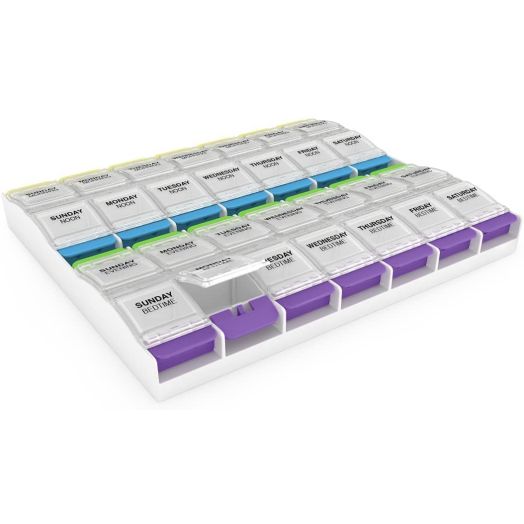 Ezy Dose Push Button (7-Day) Pill, Medicine, Vitamin Organizer Box | Weekly, 4 Times a Day, AM PM | 2XL Compartments | Arthritis Friendly | Clear Lids