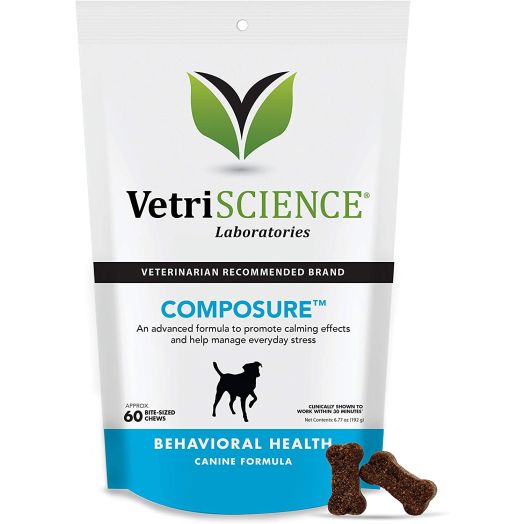 VetriScience Laboratories- Composure, Calming Behavior Support Supplement for Dogs Dealing with Separation Stress, Noise, Thunder and Situational Anxiousness and Anxiety. Chews Available in 3 Flavors