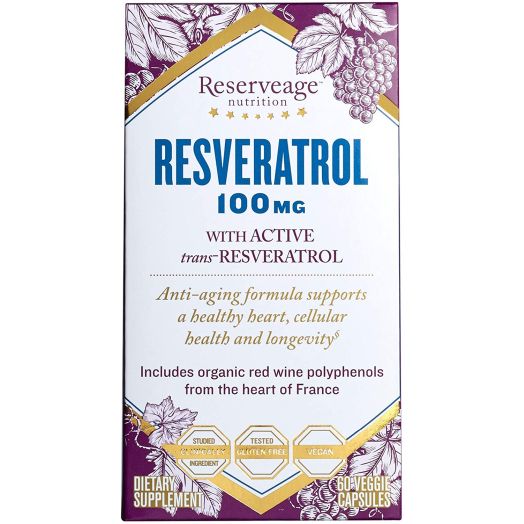 Reserveage, Resveratrol 100 mg Antioxidant Supplement for Heart and Cellular Health, Supports Healthy Aging, Paleo, Keto, 60 capsules (60 servings)