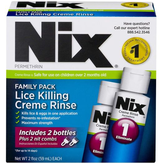 Nix Lice Killing Creme Rinse Family Pack | Includes Nit Combs | 2 Bottles | 2 FL OZ Each