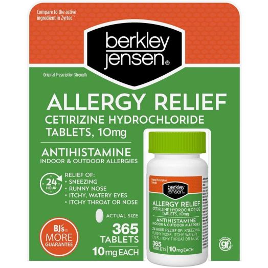 Berkley and Jensen 10mg Cetirizine Hydrochloride Antihistamine Tablets - 365 Count