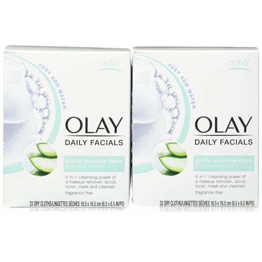 Olay Daily Gentle Clean 5-in-1 Water Activated Cloths with Vitamin E for Younger Looking Skin, 33 Ea (Pack of 2)