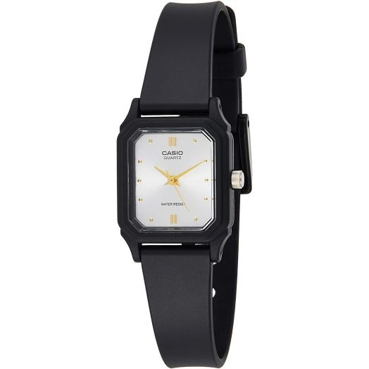 Casio Women's LQ142E-7A Black Resin Quartz Watch with White Dial