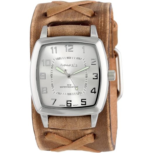 Nemesis Men's BFX017S Classic Vintage Brown X Leather Cuff Band Quartz Watch