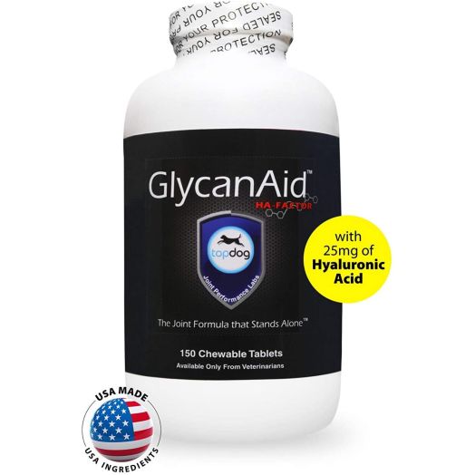 TopDog Health - GlycanAid-HA Advanced Joint Supplement for Dogs (150 Chewable Tablets) - Made in USA with USA Ingredients - Contains Glucosamine HCL, Chondroitin Sulfate, Hyaluronic Acid, MSM, Cetyl-M